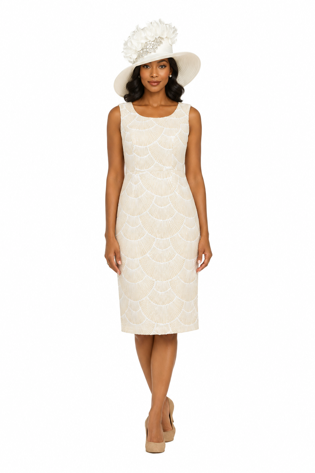 2pc Sequined Sheath Dress w/ Sheer Organza Jkt