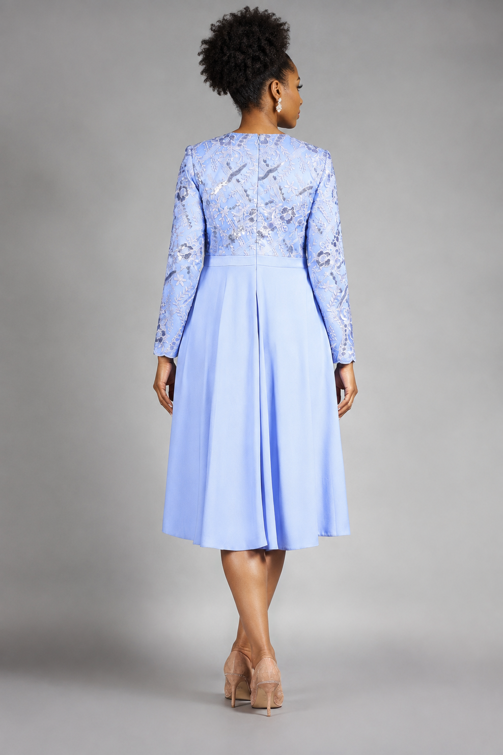 Round Neck LS A-line Dress w/ Waistband