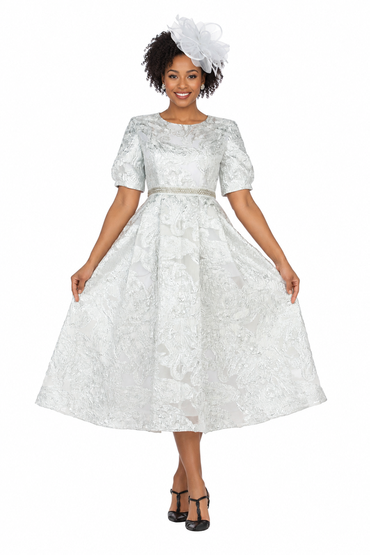Puff Short Slv Jqd A-line Drs w/ Waist Detail-Plus