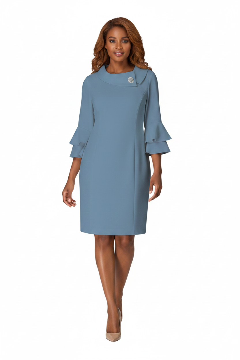 Draped Collar Bell Sleeve Shift Dress-Plus