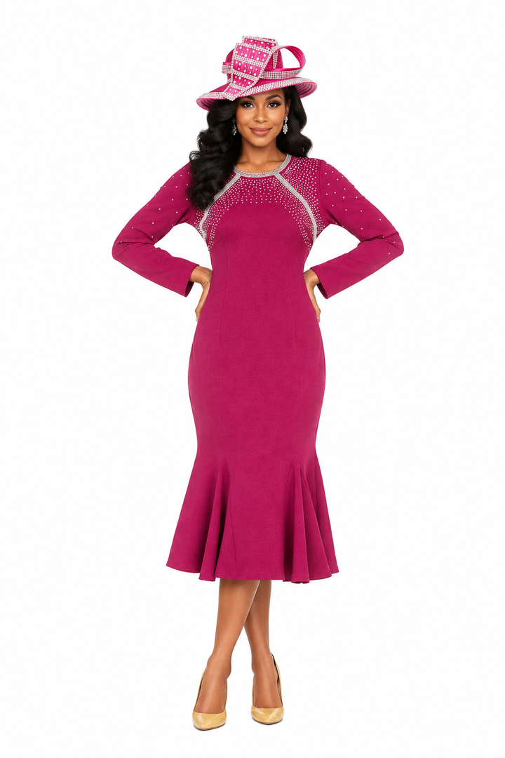 Stretch Crepe Sheath Dress w/ Stoned Strips