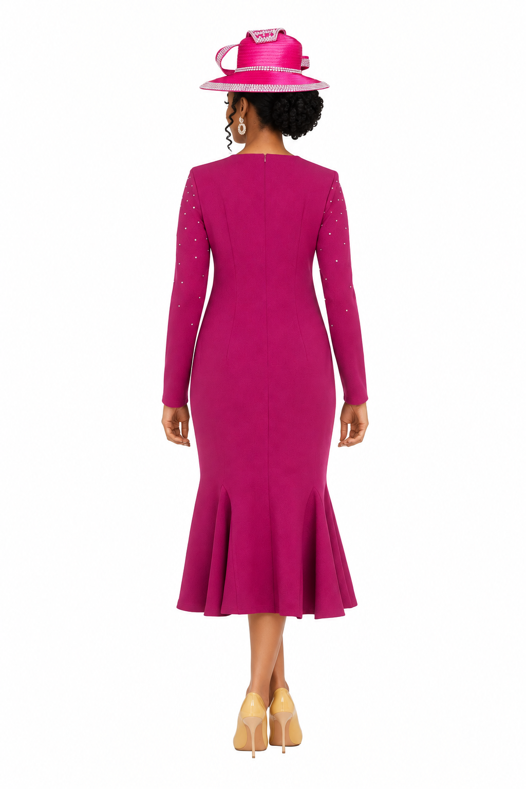 Stretch Crepe Sheath Dress w/ Stoned Strips