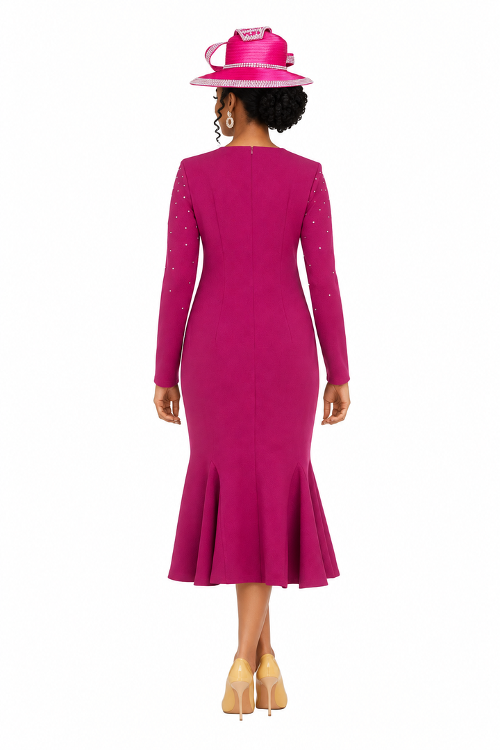 Stretch Crepe Sheath Dress w/ Stoned Strips