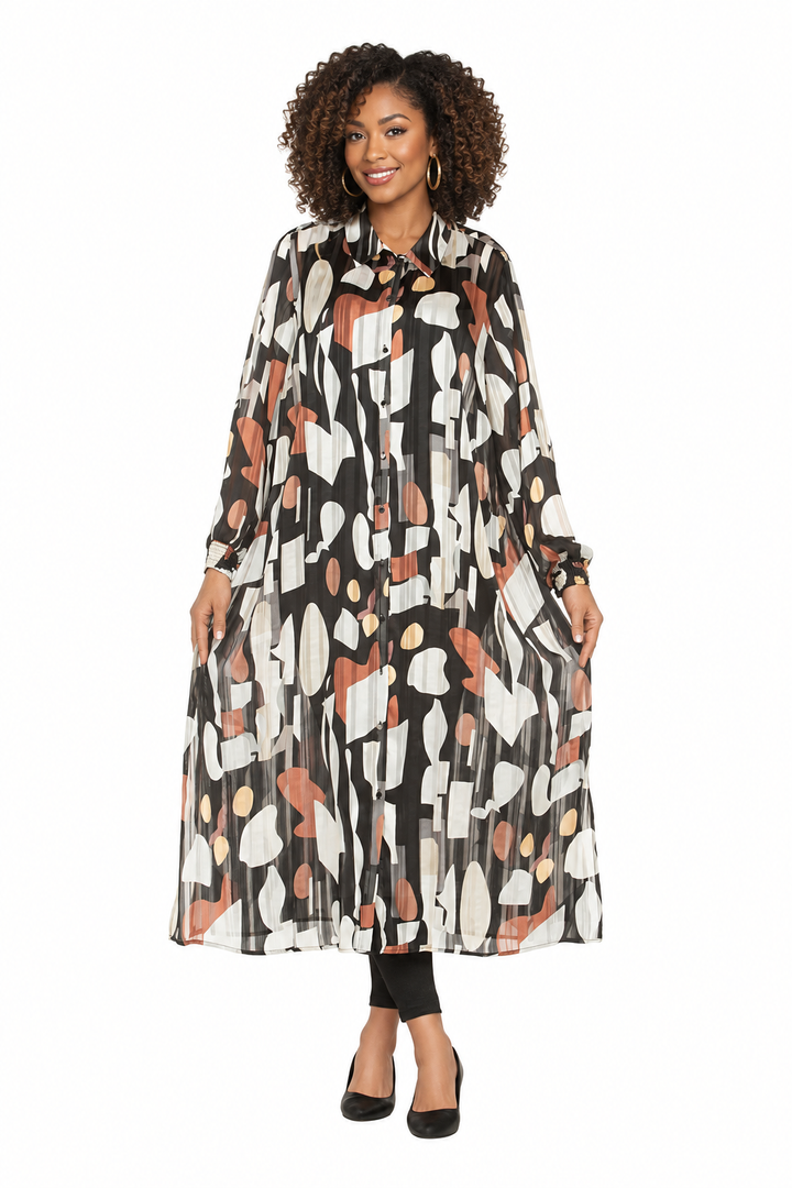 Chiffon Shirt Dress in Abstract Print