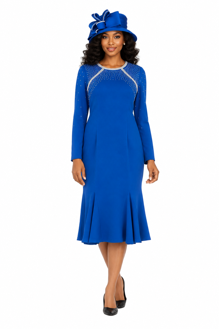 Stretch Crepe Sheath Dress w/ Stoned Strips