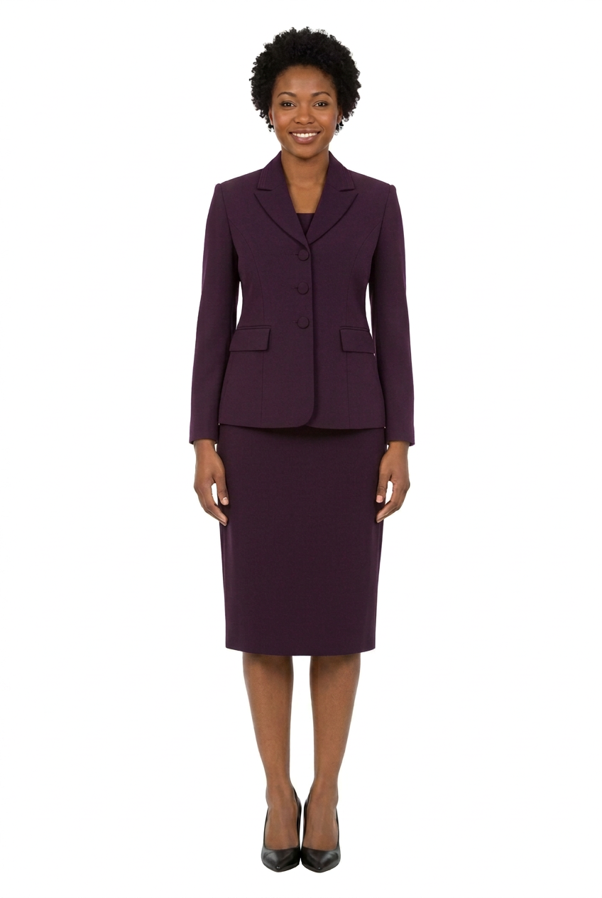 2pc Notch Layered Collar 3-Button Skt Suit-Plus