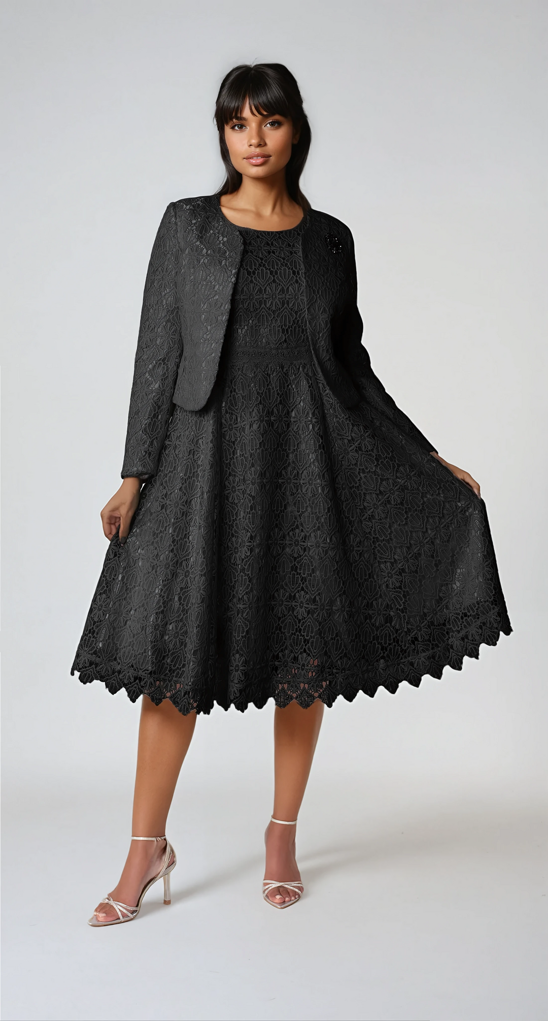 Elegant Two-Piece Lace Dress & Jacket Set- 4856