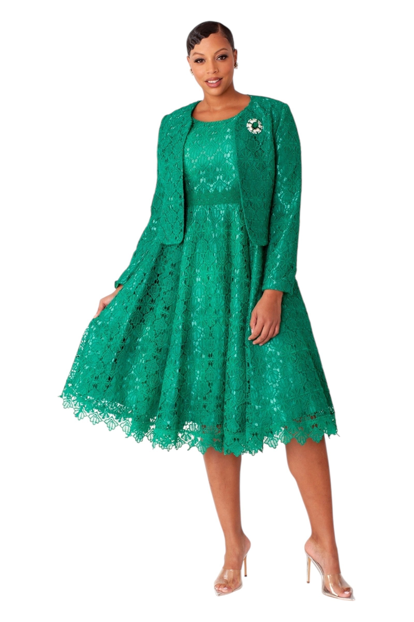 Elegant Two-Piece Lace Dress & Jacket Set- 4856