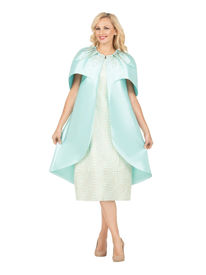 Embellished Cape Jkt&Geometric Sheath Dress Set - Krown Elle