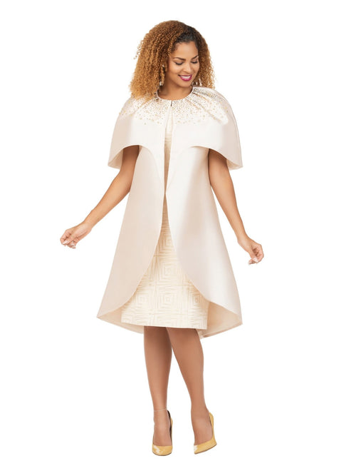Embellished Cape Jkt&Geometric Sheath Dress Set - Krown Elle