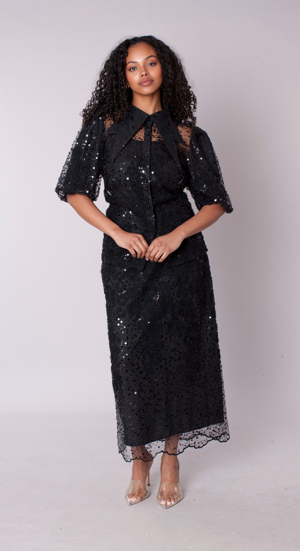 Embroidered Sequin Organza Skirt Set - 82904