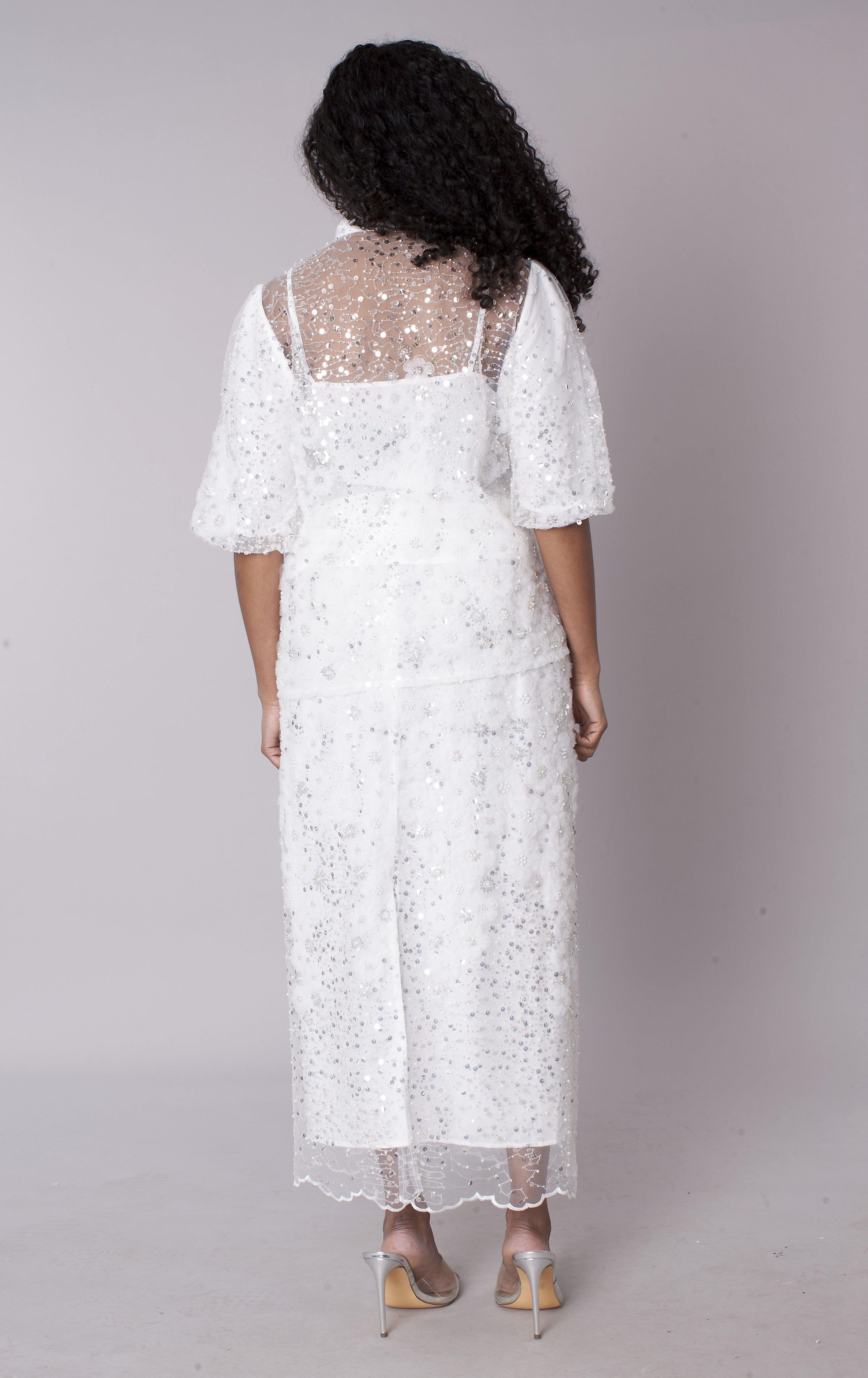 Embroidered Sequin Organza Skirt Set - 82904