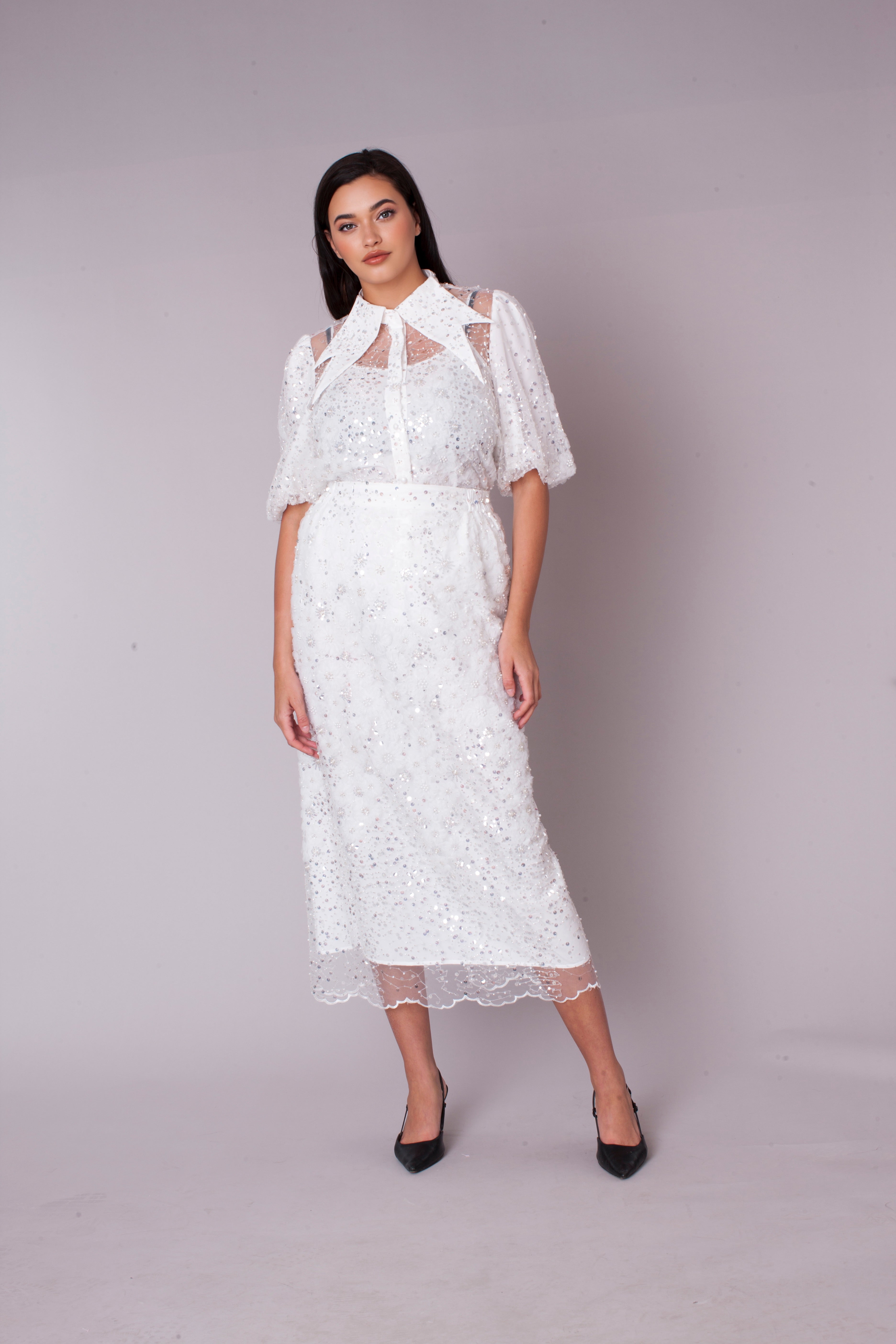 Embroidered Sequin Organza Skirt Set - 82904