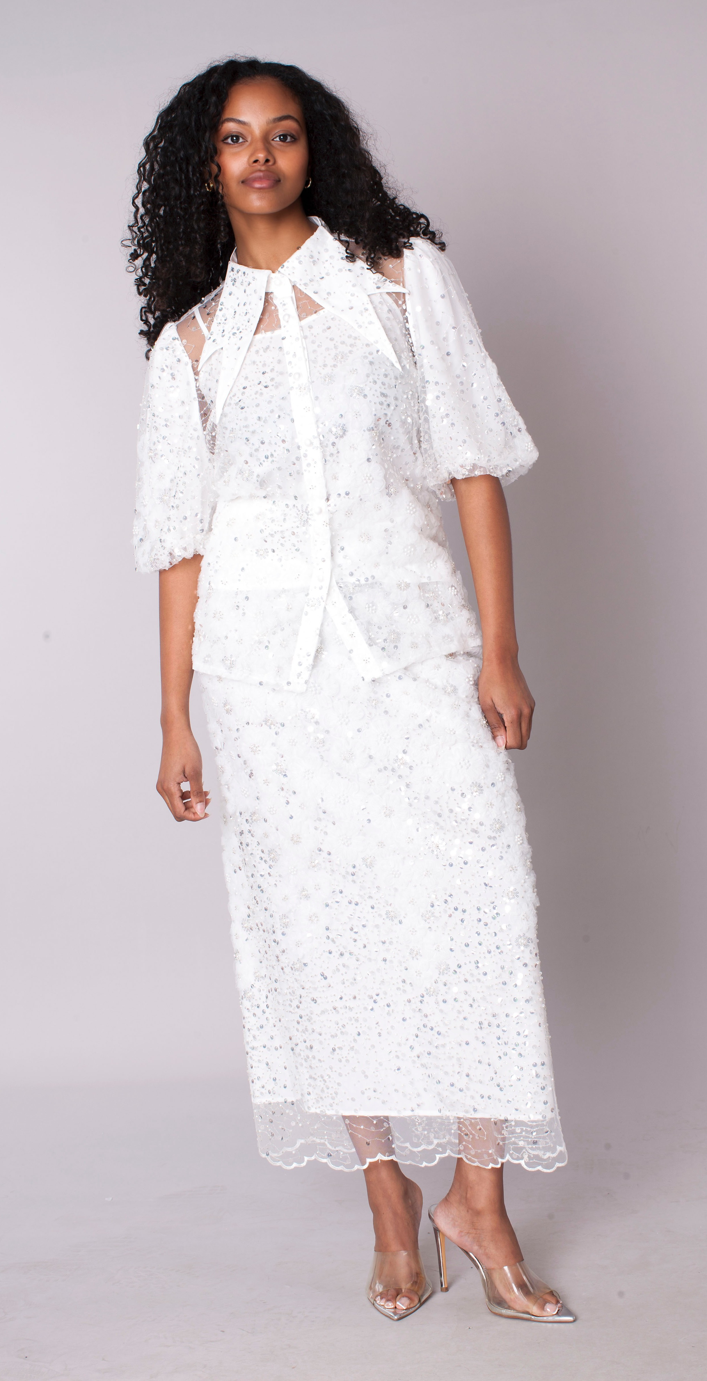 Embroidered Sequin Organza Skirt Set - 82904