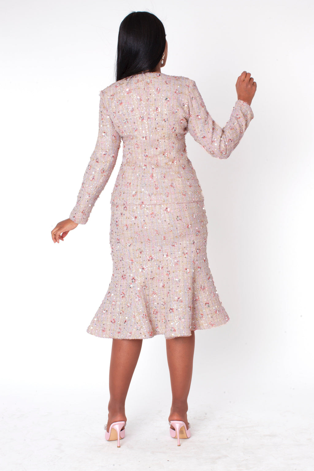 Embroidered Sequin Tweed Jacket & Skirt Set - 41072