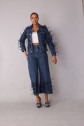 Feather Trim Wide Leg Jeans - 82304