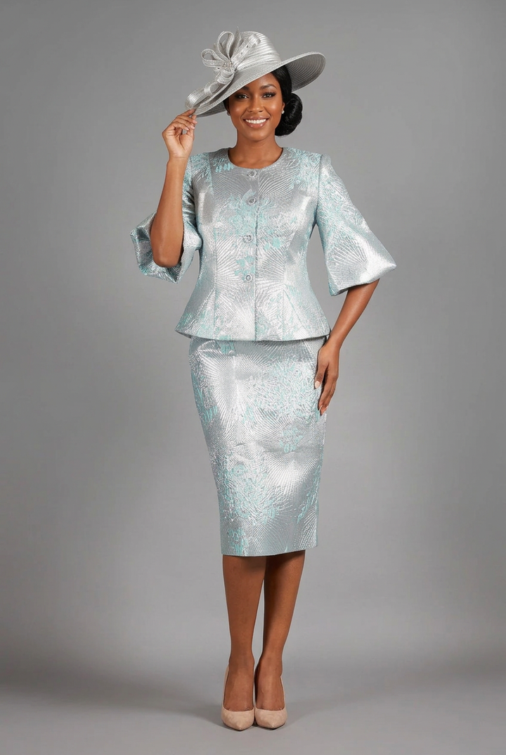 2pc Elbow Length Slv Brocade Skt Suit
