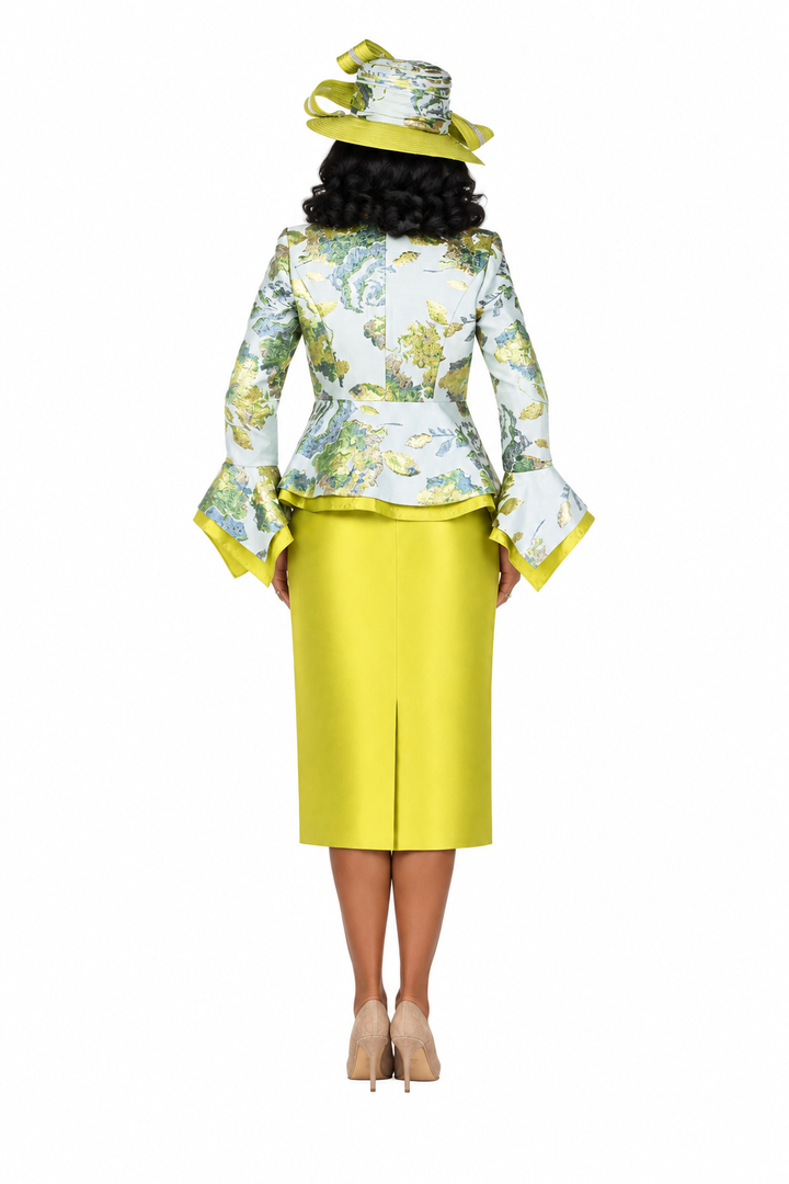 Floral Brocade 3pc Skirt Suit w/ Peplum Jkt-Plus