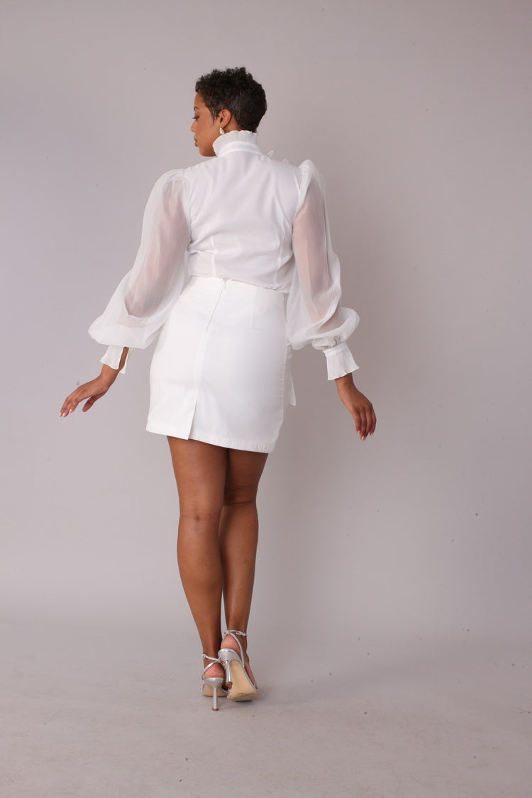 Floral Embroidered Skirt White Cocktail Skirt - 82683