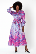Floral Jacquard Belted Midi Dress - Front