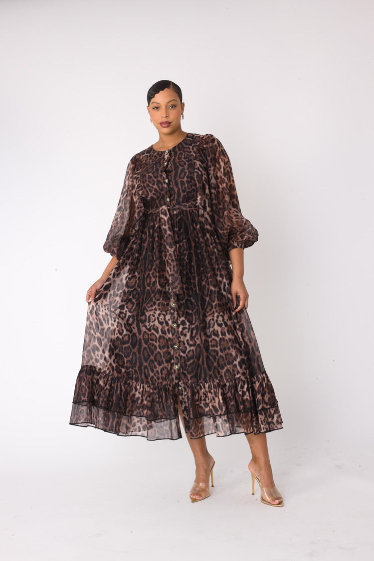 Flowy Leopard-Print Maxi Dress- 82798