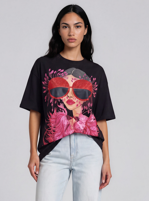 Glam Girl Graphic Oversized T-Shirt -82527