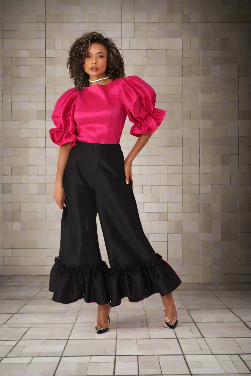 Puff Sleeve Satin Blouse -82211