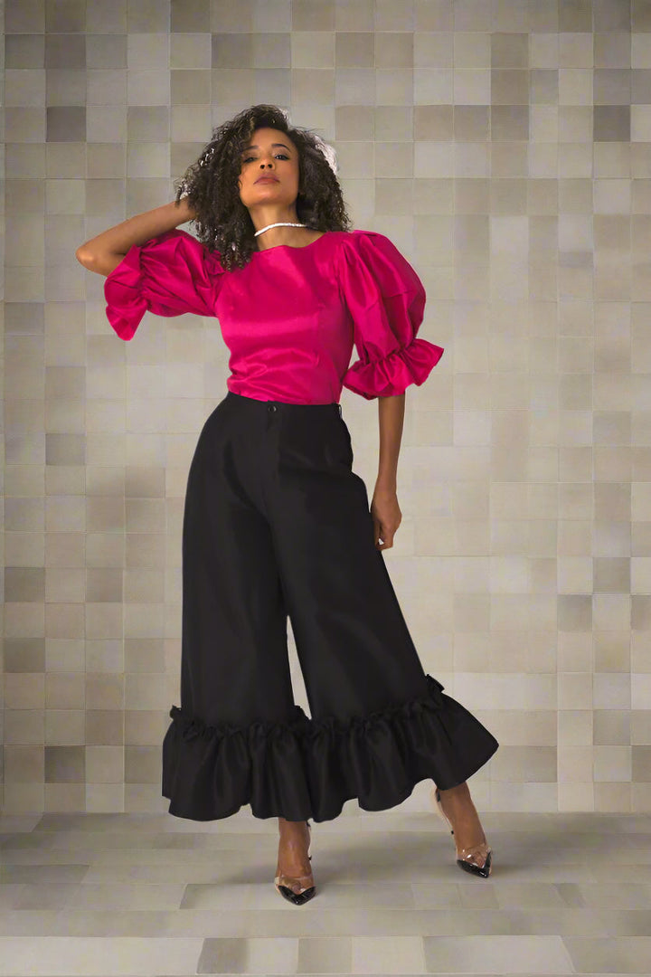 Puff Sleeve Satin Blouse -82211