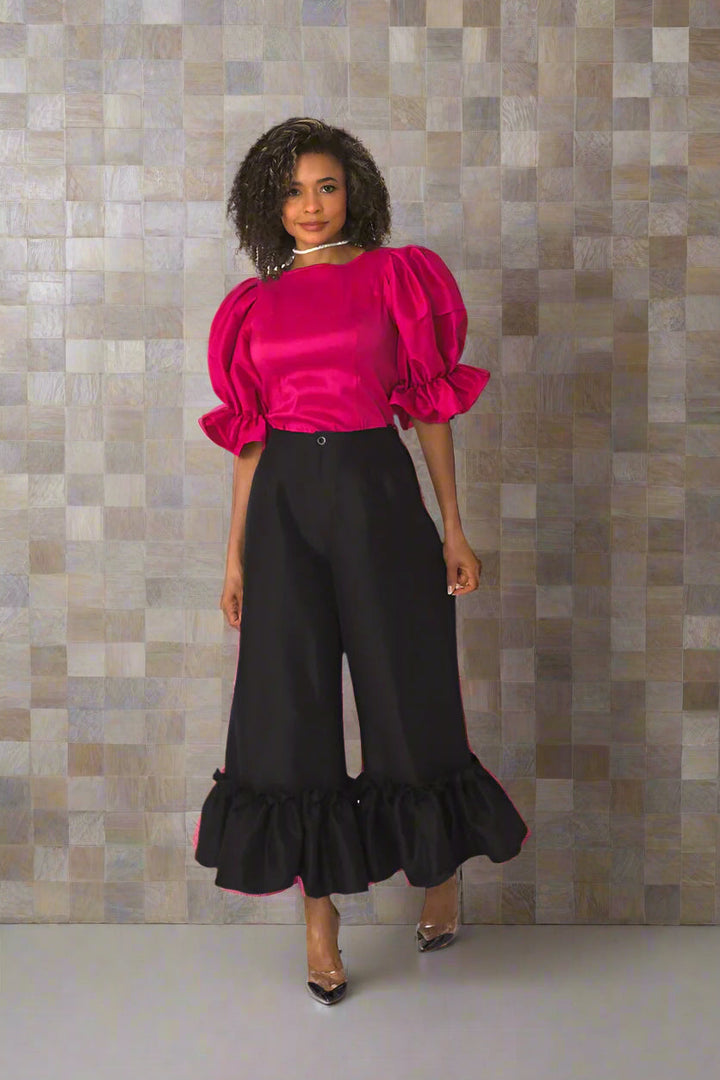 Puff Sleeve Satin Blouse -82211