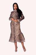 Leopard Print Ruffle Skirt Set with Crystal Trim - 82906