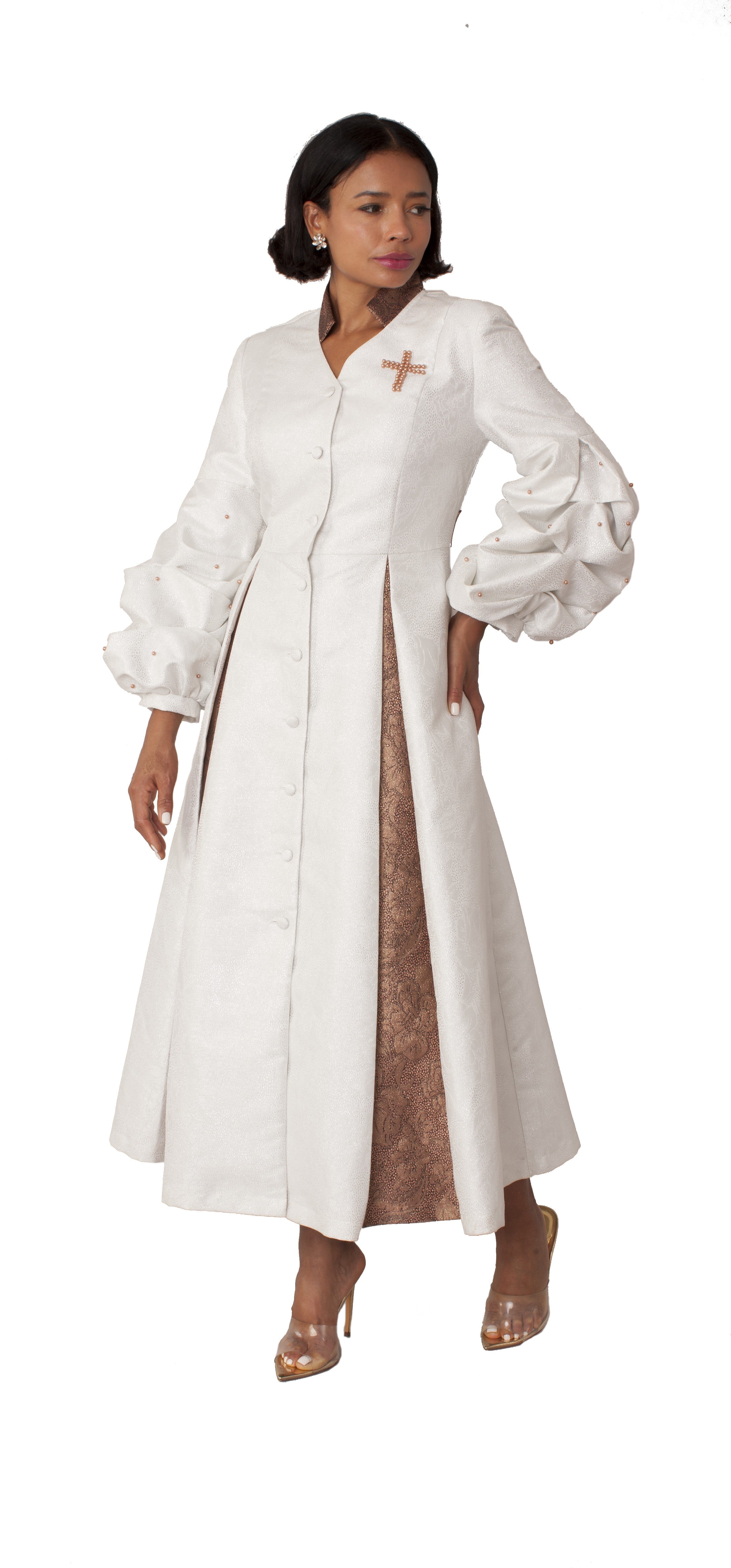 Formal Dress Robe with Puff Sleeves with Pearl Cross Accent- 4850