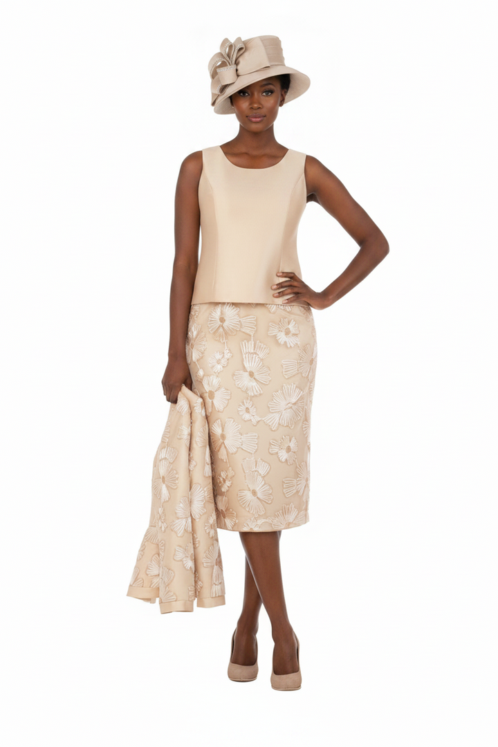 Couture Floral Embroidered 3-Piece Skirt Suit-Plus