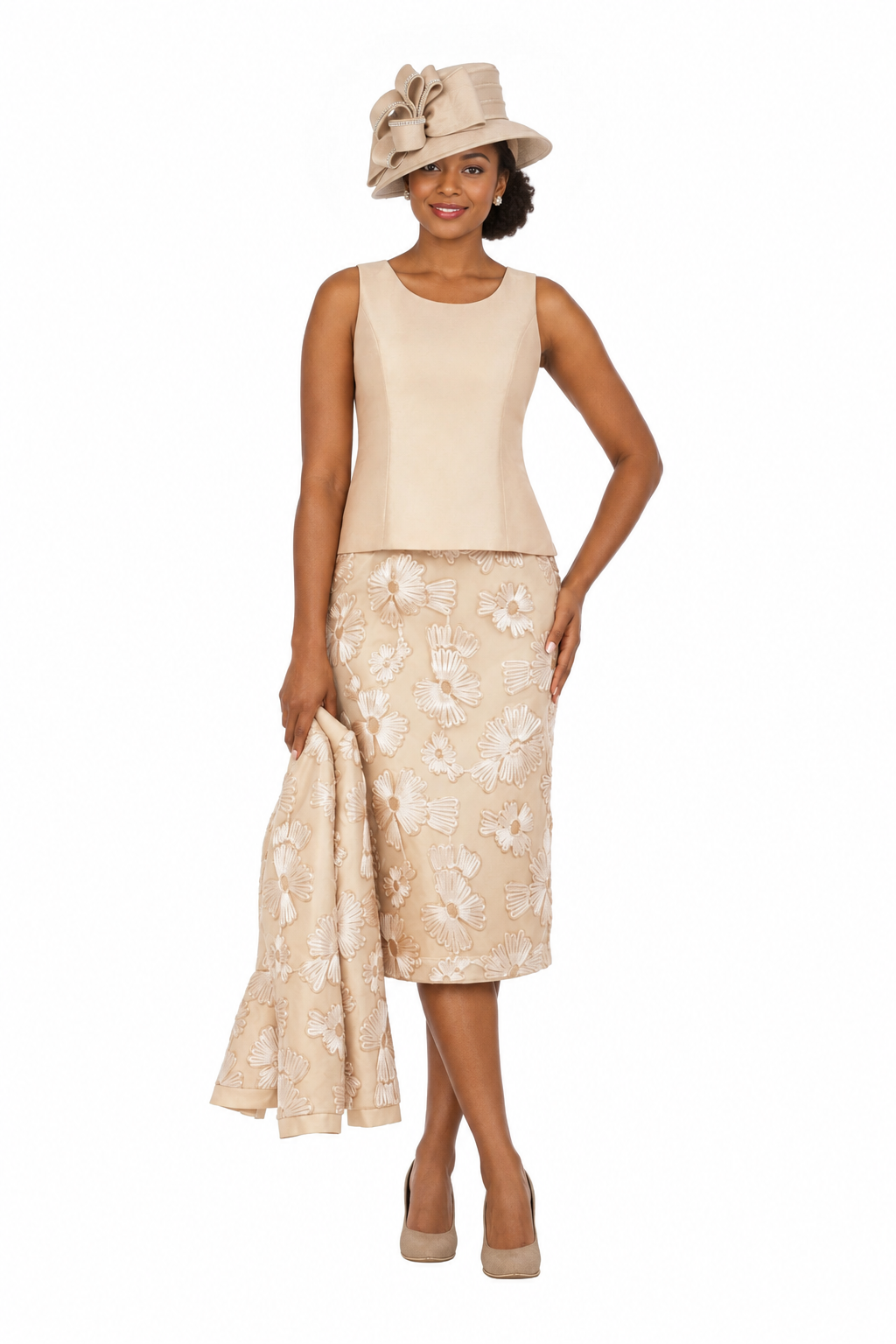 Couture Floral Embroidered 3-Piece Skirt Suit