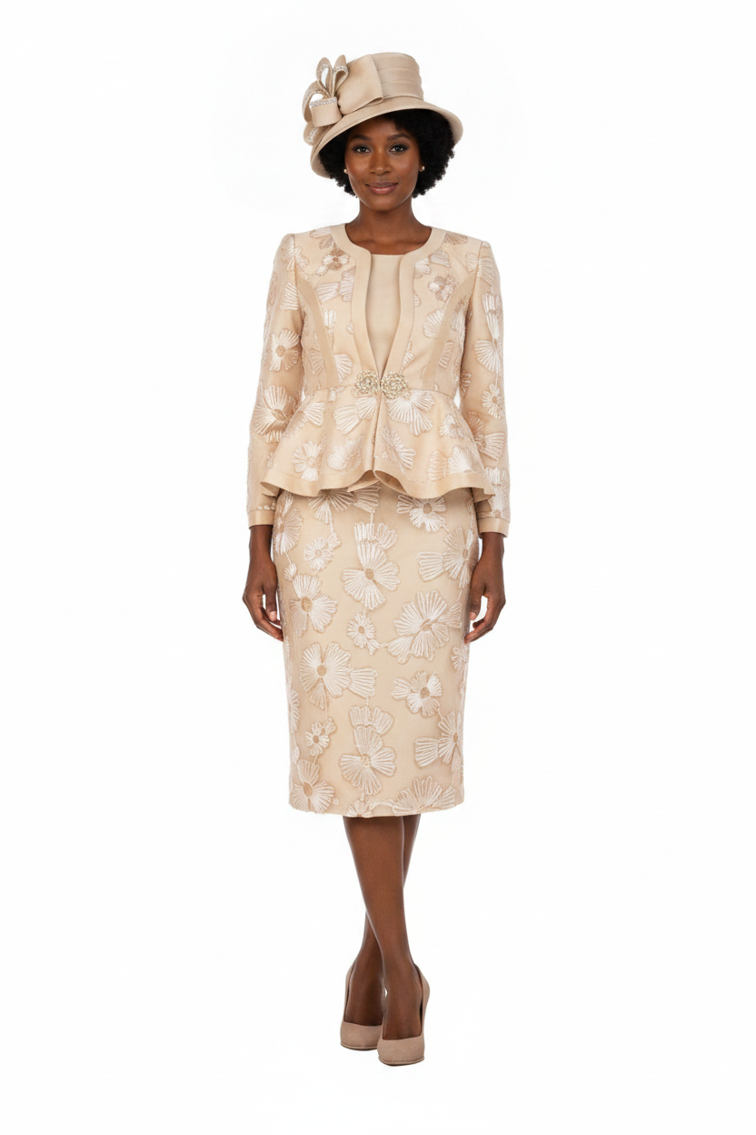 Couture Floral Embroidered 3-Piece Skirt Suit-Plus