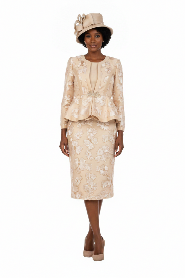 Couture Floral Embroidered 3-Piece Skirt Suit-Plus
