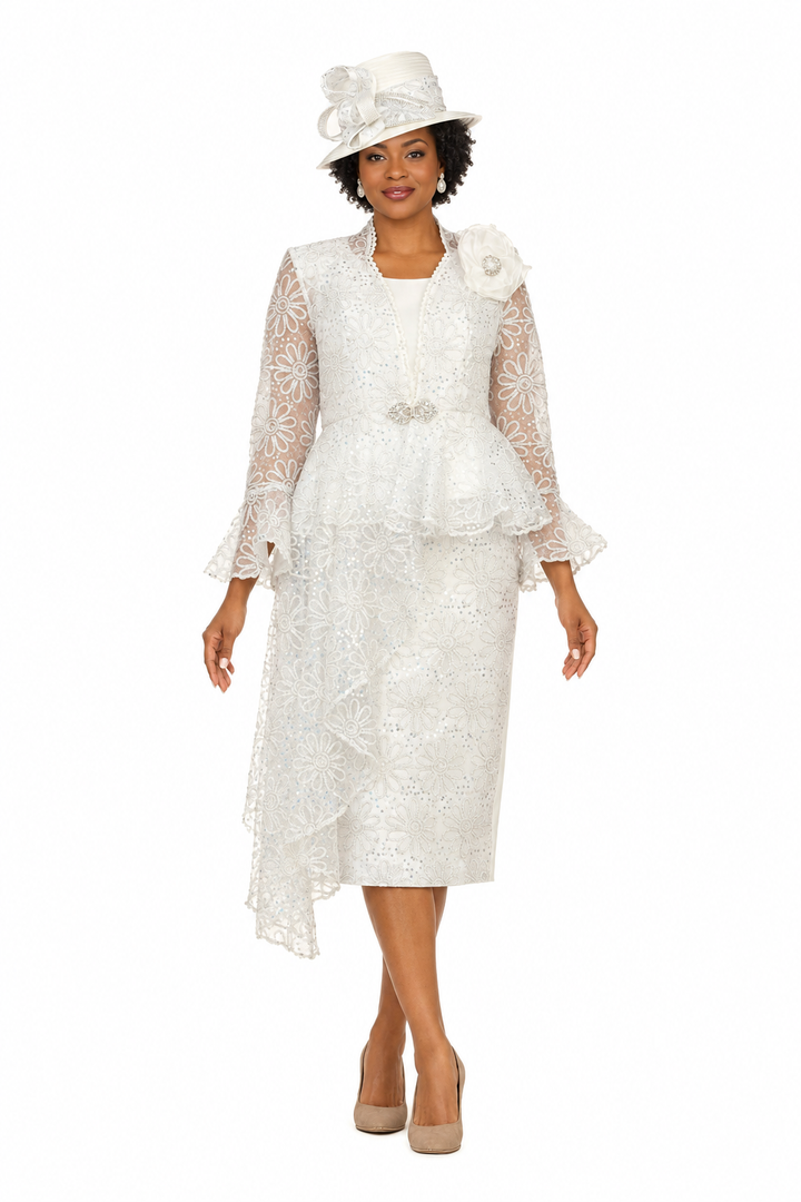 3pc Lace Peplum Skirt Suit w/ Asymmetric Jkt-Plus