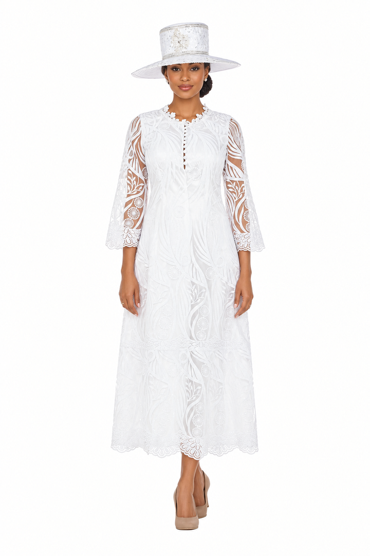 Vintage-Inspired Embroidered Lace Midi Dress
