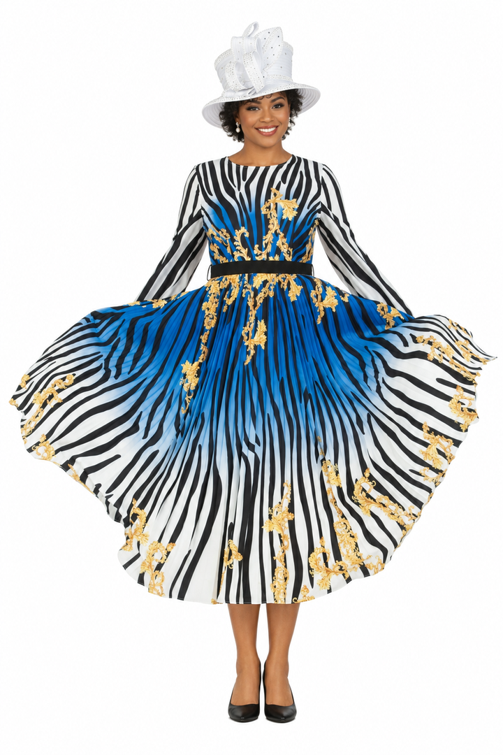 Pleated Dress in Multi Print-Plus