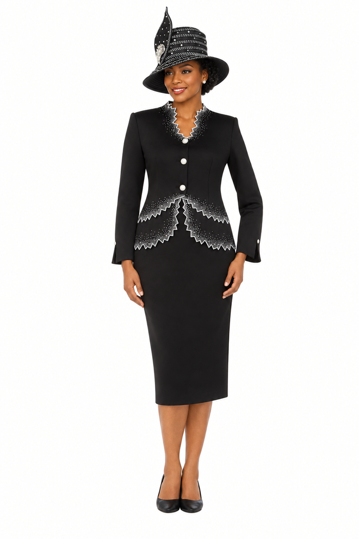 Black&White Crystal Zigzag Premium Scuba 2pc Suit