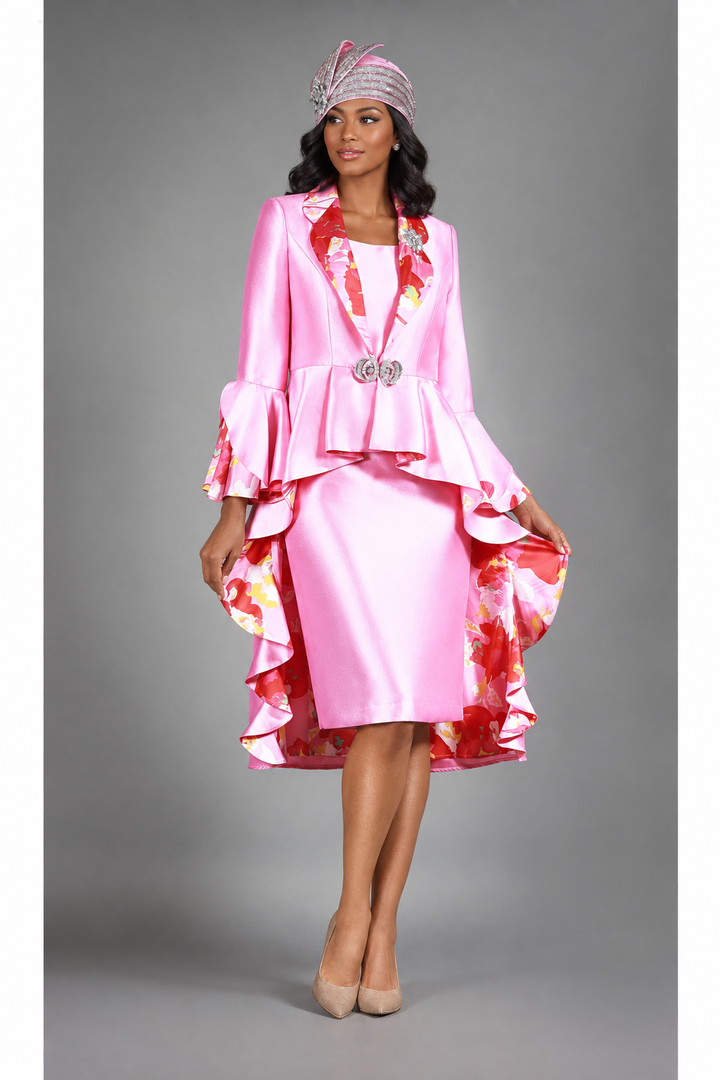 2pc Silky Twl Dress+Peplum Uneven Sweep Jkt Set