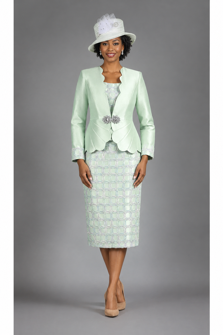 3pc Scallop Hemmed Jkt + Lace Ovly Skirt Suit-Plus
