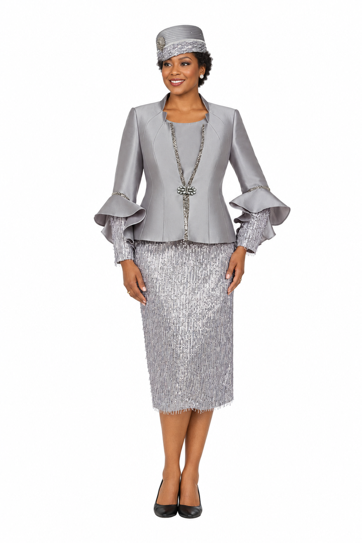 3pc Rfl-Cuff Jkt, Cami&Fringe Skirt Suit-Plus