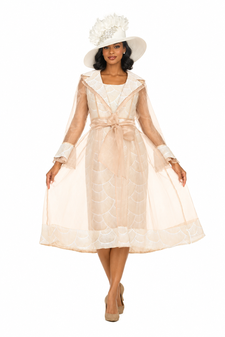2pc Sequined Sheath Dress w/ Sheer Organza Jkt