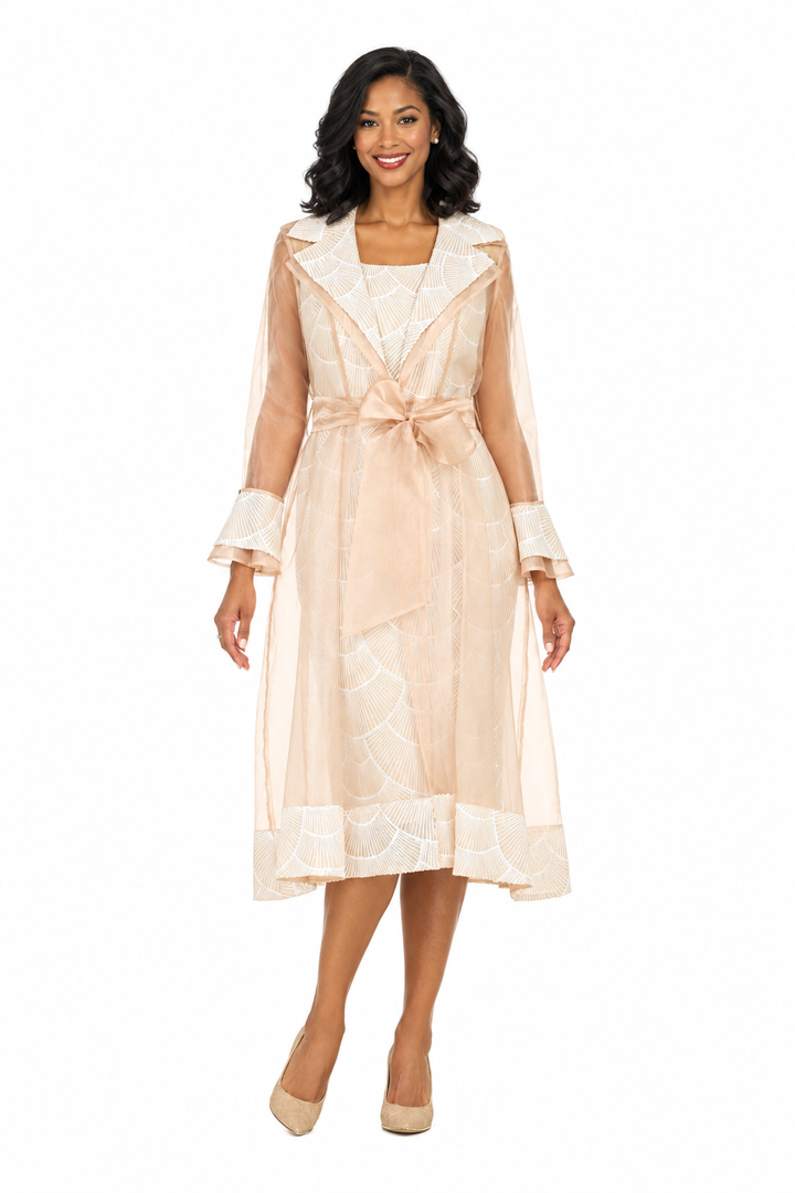 2pc Sequined Sheath Dress w/ Sheer Organza Jkt