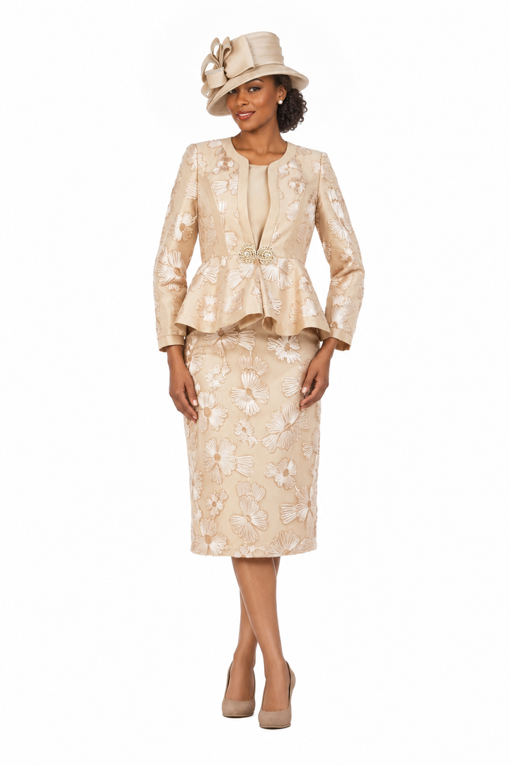 Couture Floral Embroidered 3-Piece Skirt Suit
