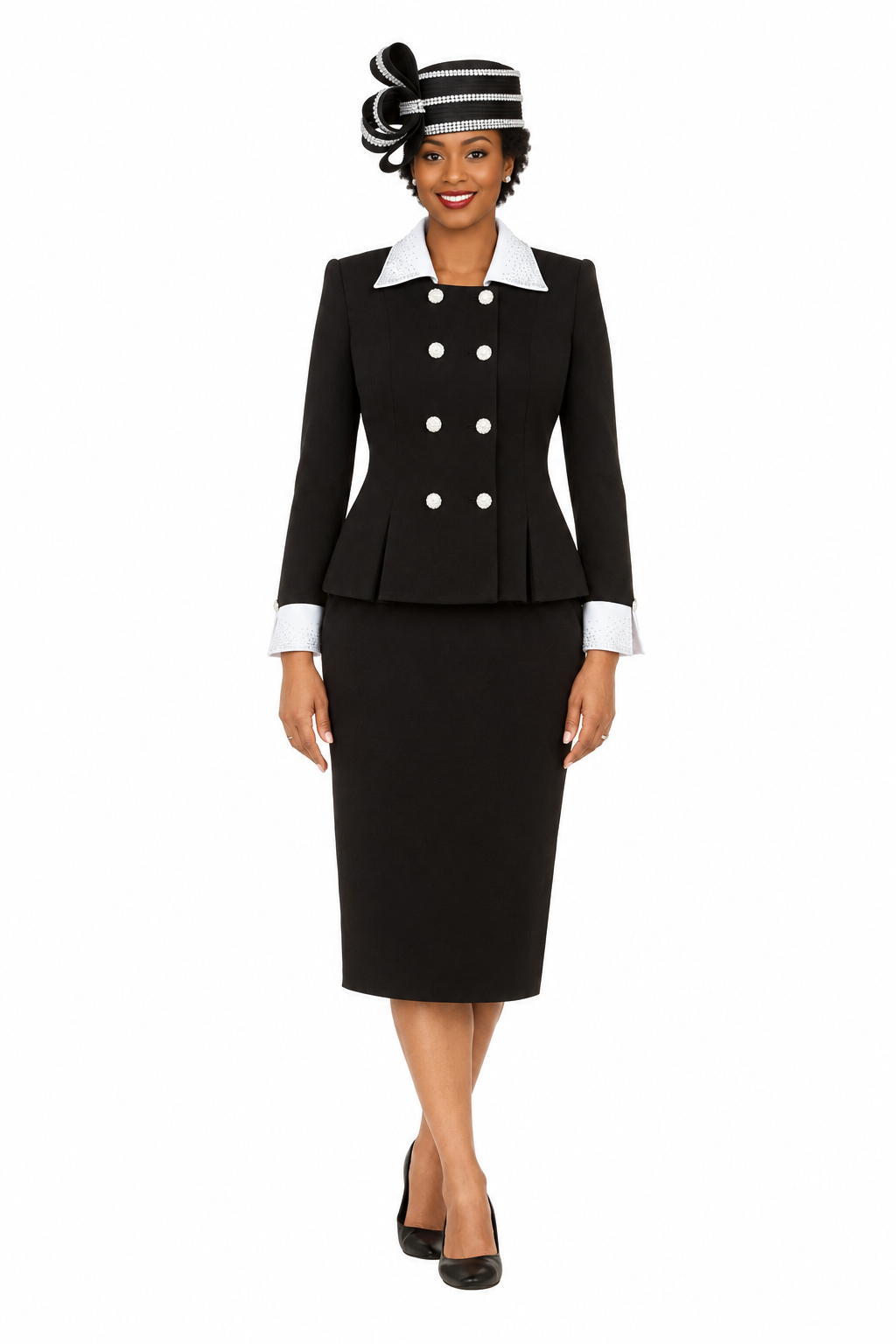 Signature Contrast Crystal Trim 2pc Skirt Suit