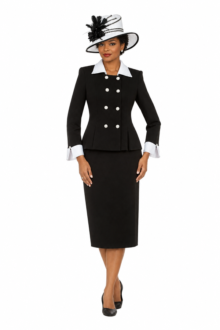 Signature Contrast Crystal Trim Skirt Suit-Plus