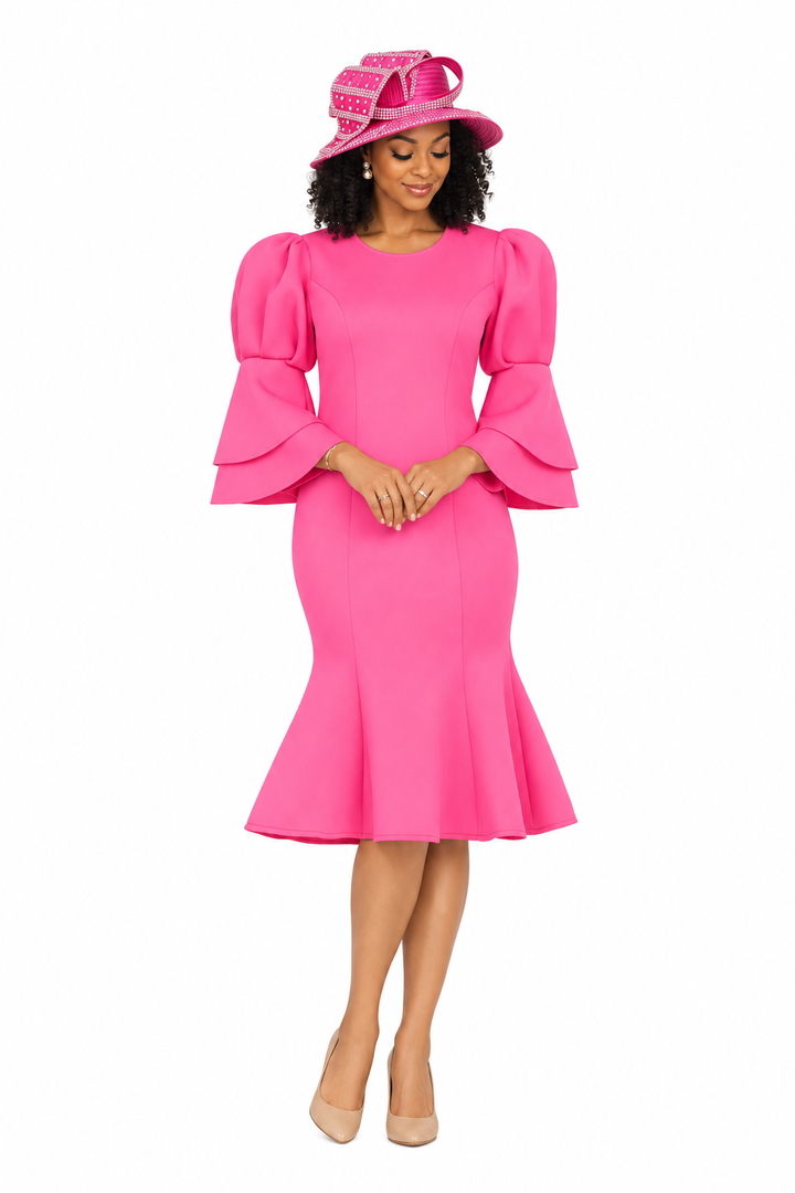 Puff Bell Slv Scuba Dress w/ Mermaid Sweep