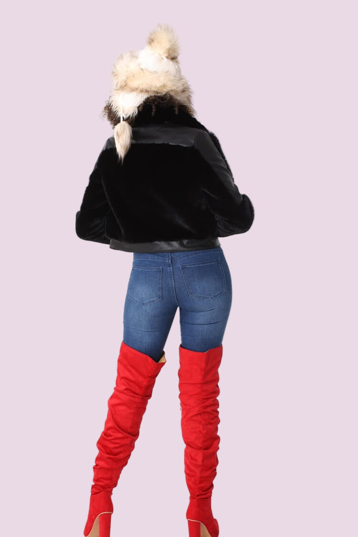 Fur Jacket with Studded Lapel -82083