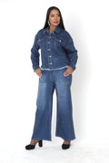 Glitter-Effect Flared Denim Pants - 82955